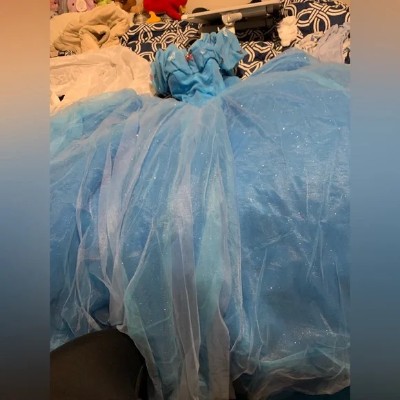 Cinderella dress worn once, color blue, size large, hoop skirt, corset is laceup - Picture 6 of 7
